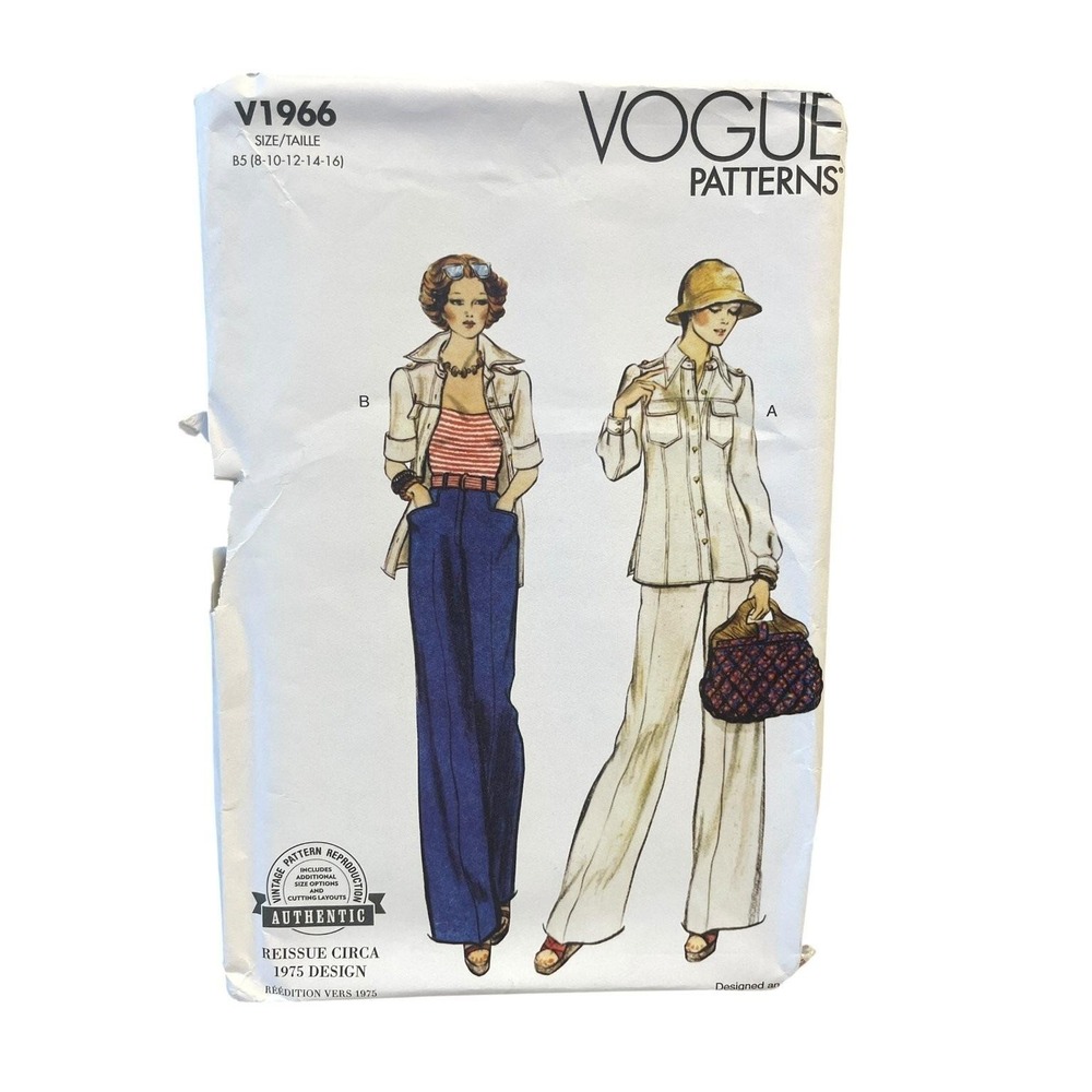 Vogue V1966 Jacket Pants B5 (8-10-12-14-16) 1970s Vintage Reissue